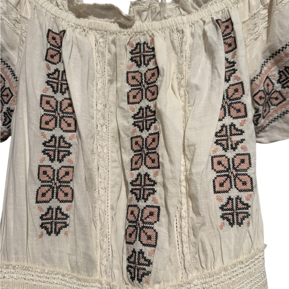 LoveShackFancy Cream Embroidered Off-Shoulder Blouse - Picture 2 of 5